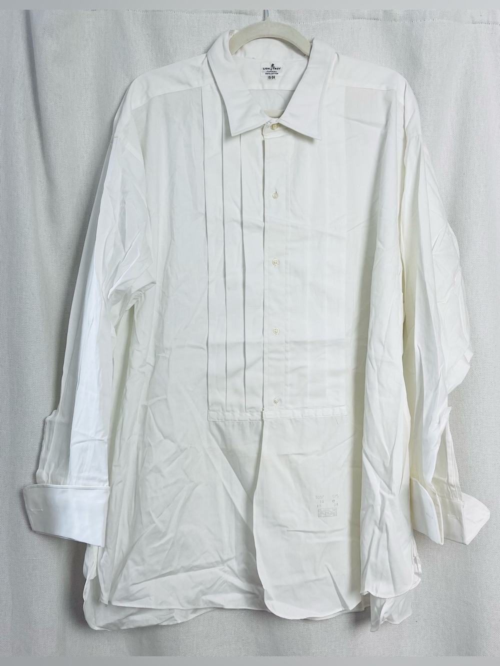 Vtg 70s Lion of Troy Men Tuxedo Formal Shirt 19/34 White Ruffle Pleated Disco Pr
